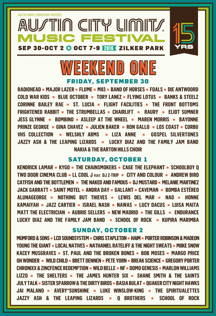 Austin City Limits Music Festival Full Schedule For Acl 16 Hollywood Life
