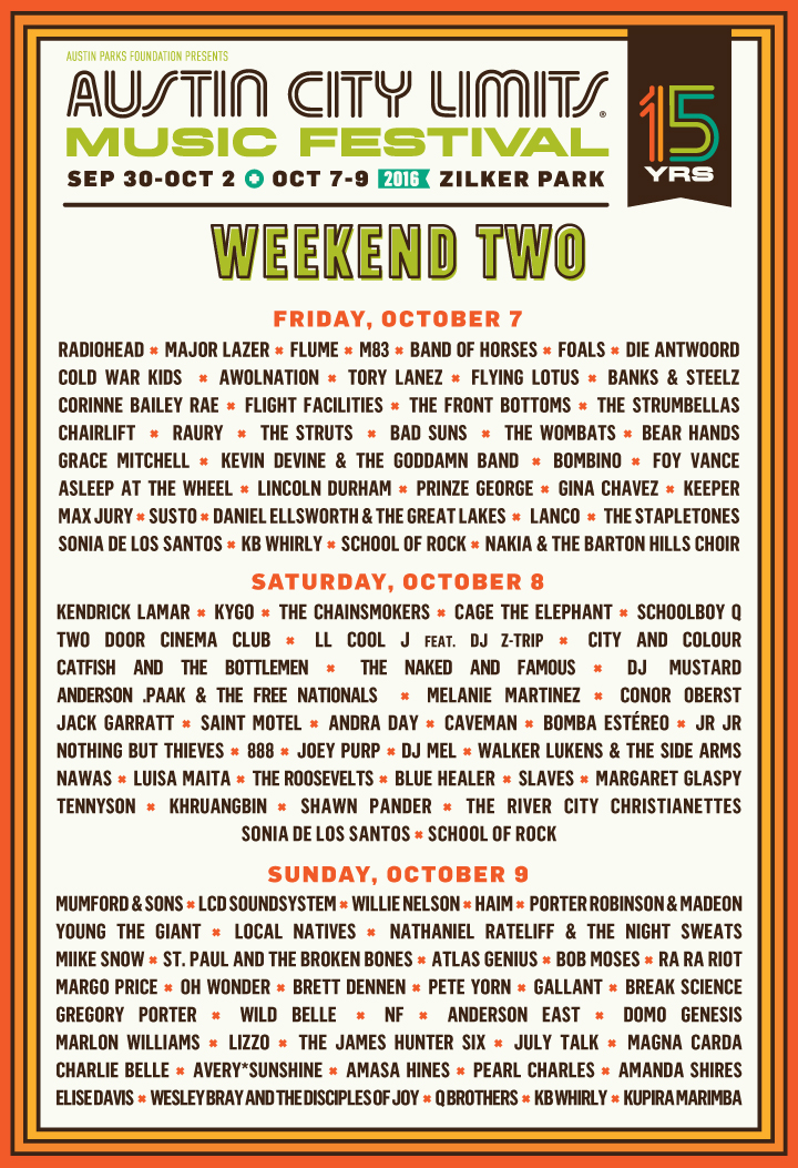 Austin City Limits Music Festival — Full Schedule For ACL 2016