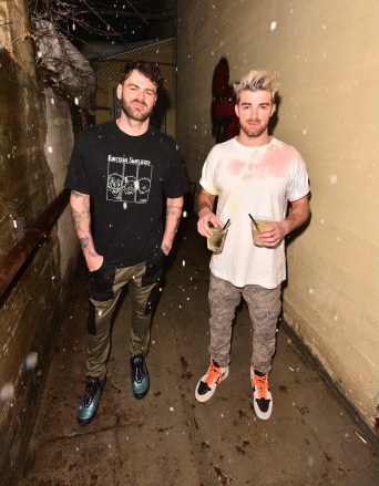 PARK CITY, UTAH - JANUARY 26: The Chainsmokers - Andrew Taggart, Alex Pall pose backstage during the 2020 SNOWFEST at Park City Live during the Sundance Film Festival on January 26, 2020 in Park City, Utah. Photo: Casey Flanigan/imageSPACE/Sipa USA(Sipa via AP Images)