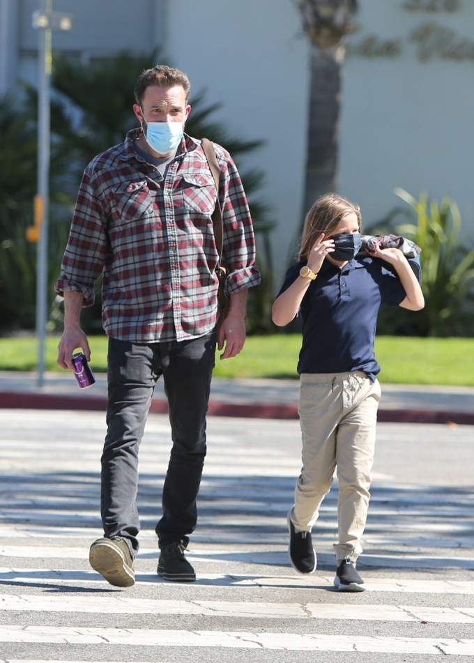 Ben Affleck picks up his son Samuel in his brand new Tesla