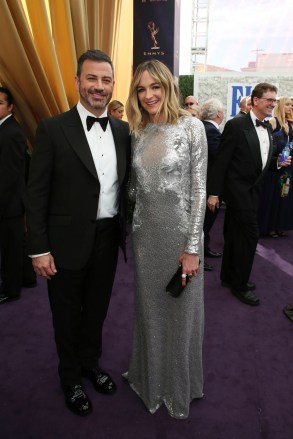 Jimmy Kimmel, Molly McNearney.  Jimmy Kimmel and Molly McNearney arrive at the 71st Primetime Emmy Awards held at Microsoft Theater in Los Angeles FIJI Water at the 71st Primetime Emmy Awards Los Angeles, USA - September 22, 2019