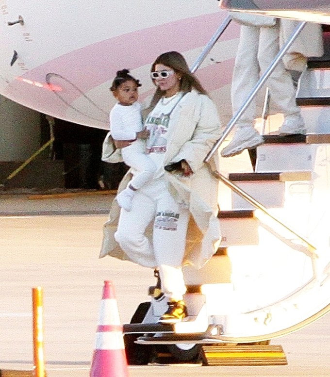 Kylie Jenner and Stormi Webster Disembark a Jet