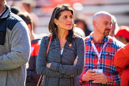 Former SC Governor Nikki Haley during the NCAA college football game between Louisville and Clemson on at Memorial Stadium in Clemson, SC&#xA;NCAA Football Louisville vs Clemson, Clemson, USA - 03 Nov 2018