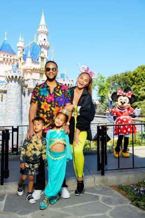 Chrissy Teigen, John Legend and their kids, Luna and Miles, pose with Minnie Mouse while celebrating Luna's birthday at Disneyland Park in Anaheim, Calif., April 14, 2022. The family enjoyed multiple attractions, including a voyage on 'it's a small world', complete with a cast of nearly 300 audio-animatronics dolls representing children from every corner of the globe singing the classic anthem.
Chrissy Teigen and John Legend celebrate Daughter Luna's Birthday at Disneyland Resort, Anaheim, California, USA - 14 Apr 2022