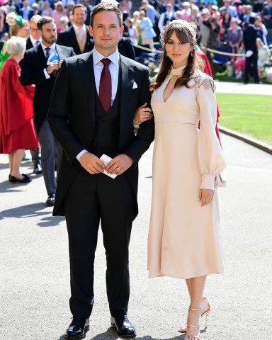 Patrick J. Adams and wife Troian Bellisario
The wedding of Prince Harry and Meghan Markle, Pre-Ceremony, Windsor, Berkshire, UK - 19 May 2018
TROIAN BELLISARIO WEARING TEMPERLEY LONDON