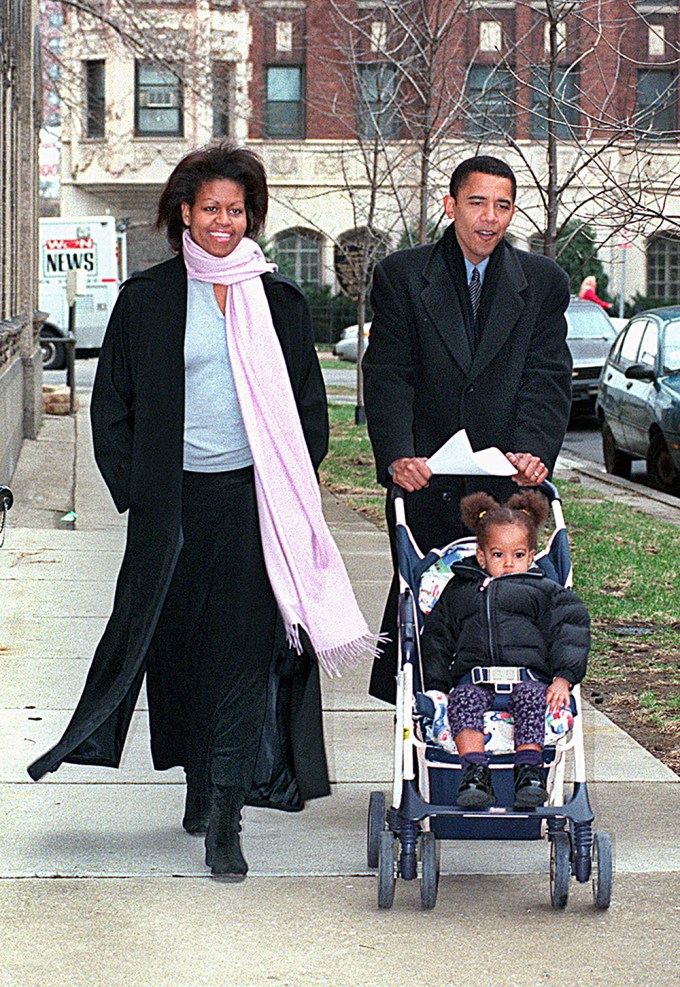 Barack & Michelle Obama Push Malia in a Stroller