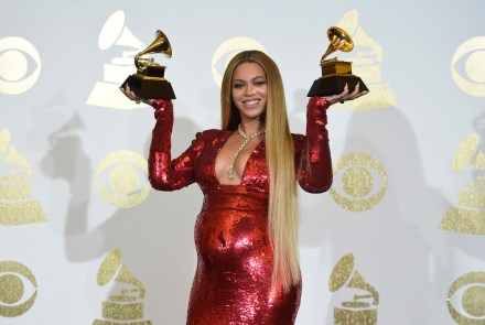 Beyonce poses in the press room with the awards for best music video for "Formation" and best urban contemporary album for "Lemonade" at the 59th annual Grammy Awards at the Staples Center, in Los Angeles
The 59th Annual Grammy Awards - Press Room, Los Angeles, USA - 12 Feb 2017