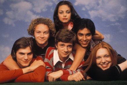 Editorial use only. There is no use of book covers. Required Credits: Photo: Robert Sebree / 20th Century Fox / Kobal / Shutterstock (5882121k) Mila Kunis, Danny Masterson, Wilmer Valderrama, Ashton Kutcher, Topher Grace, Laura Prepon That '70S Show-1998 20th Century Fox USA TV Portrait