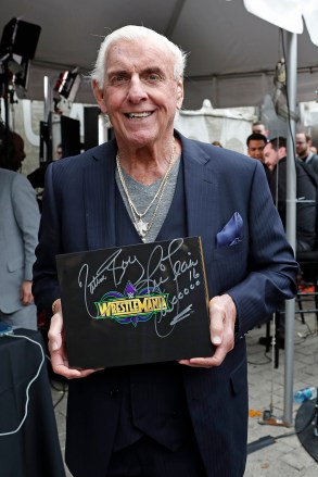 IMAGE DISTRIBUTED FOR XBOX - Ric Flair plays WWE 2K 18 on Xbox One X from Wrestlemania 34, in New Orleans
Xbox Live Session ? WrestleMania 34, New Orleans, USA - 08 Apr 2018
