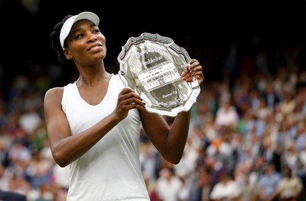 Venus Williams of USA with the runners up trophy following her loss in the Ladies Final
Wimbledon 2017, Day 12, All England Lawn Tennis Club, London UK, 15 July 2017