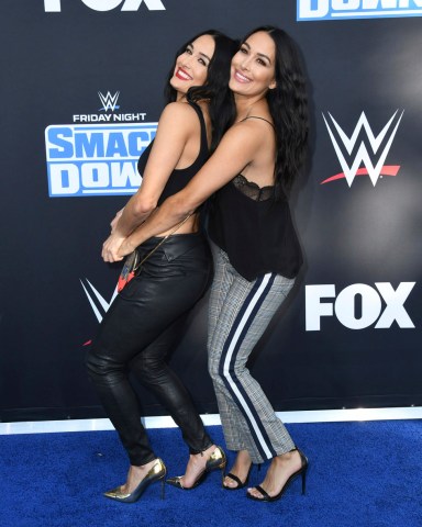 04 October 2019 - Los Angeles, California - Nikki Bella, Brie Bella. WWE 20th Anniversary Celebration Marking Premiere Of WWE Friday Night SmackDown On FOX held at Staples Center. Photo Credit: Birdie Thompson/AdMedia /MediaPunch /IPX