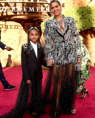 Beyonce, Blue Ivy Carter. Beyonce, right, and her daughter Blue Ivy Carter arrive at the world premiere of "The Lion King", at the Dolby Theatre in Los Angeles
World Premiere of "The Lion King" - Red Carpet, Los Angeles, USA - 09 Jul 2019