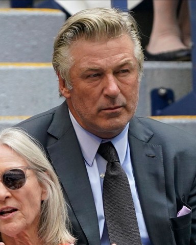 Alec Baldwin watches play between Novak Djokovic, of Serbia, and Daniil Medvedev, of Russia, during the men's singles final of the US Open tennis championships, in New York
US Open Tennis, New York, United States - 12 Sep 2021
