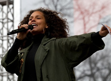 Alicia Keys performs on stage during the women's march rally, in Washington. Organizers of the Women's March on Washington expect more than 200,000 people to attend the gathering. Other protests are expected in other U.S. cities
Trump Womens March, Washington, USA - 21 Jan 2017
