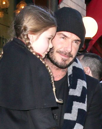 David Beckham, Harper Beckham The Beckhams out and about, New York, America - February 14, 2016 The Beckhams out for dinner at Balthazar in New York City