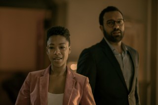 The Handmaid's Tale -- "God Bless the Child" - Episode 304 -- June negotiates a truce in the Waterfords’ fractured relationship. Janine oversteps with the Putnam family, and a still-healing Aunt Lydia offers a brutal public punishment. Moira (Samira Wiley) and Luke (O-T Fagbenle), shown. (Photo by: Elly Dassas/Hulu)