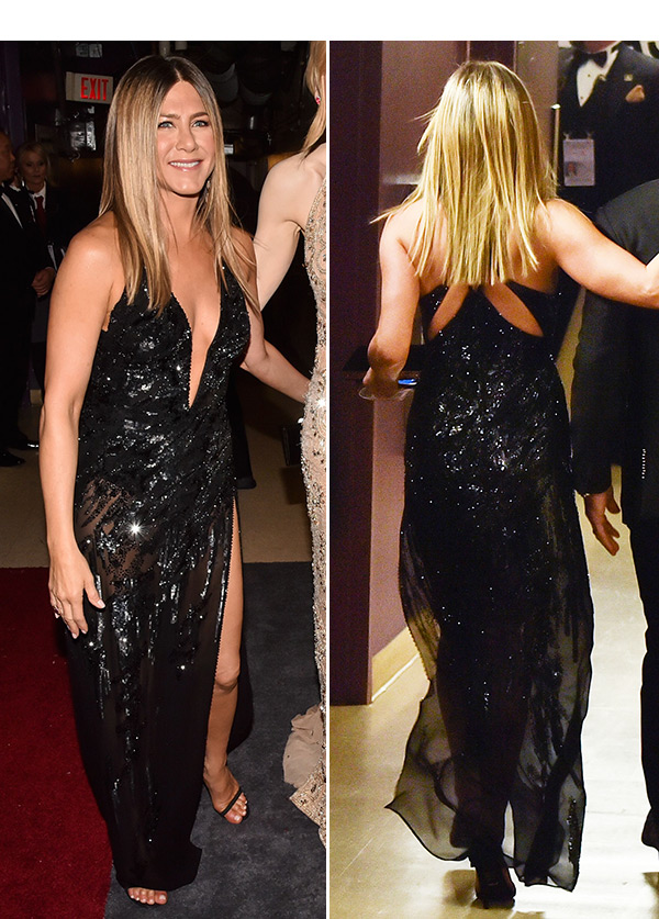 [photos] Jennifer Anistons Oscar Dress — Flaunts Cleavage In Plunging