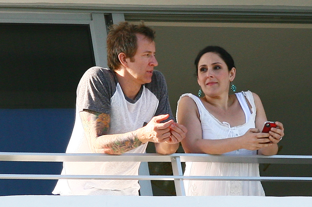 Ricki Lake and her fiancŽ Christian Evans on their hotel balcony in Miami