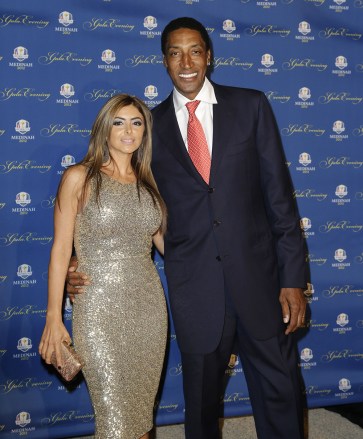 Chicago Bulls legend Scottie Pippen arrives with his wife Larsa Younan at the 39th Ryder Cup Gala at the Akoo Theater in Rosemont, Illinois, America - September 26, 2012