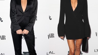 shay mitchell plunging black outfit