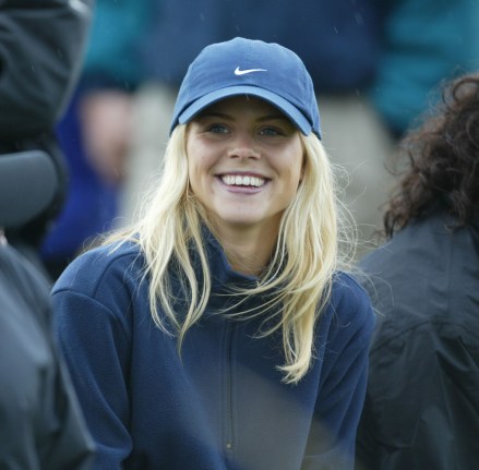 Elin Nordegren The Girlfriend Of Tiger Woods (now Married 5/10/04) Of The United States Follows His Second Round Of The British Open Golf Championship At Muirfield Golf Course In Scotland Friday July 19 2002. 
Elin Nordegren The Girlfriend Of Tiger Woods (now Married 5/10/04) Of The United States Follows His Second Round Of The British Open Golf Championship At Muirfield Golf Course In Scotland Friday July 19 2002.