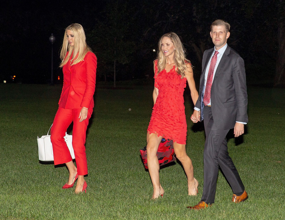 (L-R) Ivanka Trump, Lara Yunaska Trump and Eric Trump exit Marine One as they return from Tampa Bay, Florida to the White HouseUS President Donald J Trump returns to the White House, Washington DC, USA - 31 Jul 2018