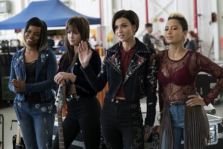 Editorial use only. No book cover usage.Mandatory Credit: Photo by Universal/Kobal/Shutterstock (9296596c)Venzella Joy, Hailee Steinfeld, Ruby Rose, Andy Allo"Pitch Perfect 3" Film - 2017