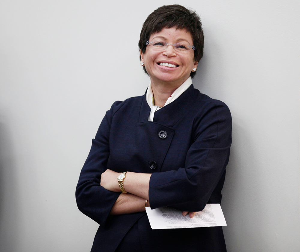 Valerie Jarrett Senior adviser Valerie Jarrett laughs as President Barack Obama speaks at the close of the Jobs and Economic Growth Forum at the Eisenhower Executive Office Building across from the White House in WashingtonValerie Jarrett, Washington, USA