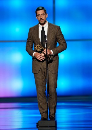 Aaron Rodgers of the Green Bay Packers accepts the award for the moment of the year at the 8th Annual NFL Honors at The Fox Theatre, in Atlanta
8th Annual NFL Honors, Atlanta, USA - 02 Feb 2019