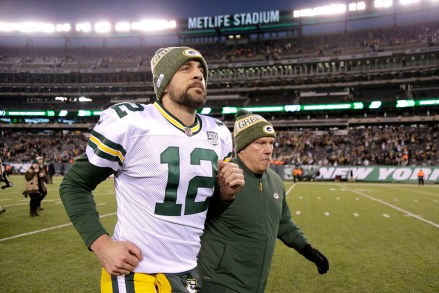 Green Bay Packers quarterback Aaron Rodgers leaves the field after an NFL football game against the New York Jets, in East Rutherford, N.J. The Packers won 44-38 in overtime
Packers Jets Football, East Rutherford, USA - 23 Dec 2018