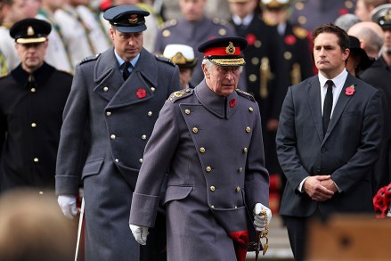 Britain's Prince William, left, and King Charles III attend the Remembrance Sunday ceremony at the Cenotaph on Whitehall in London Remembrance Sunday, London, United Kingdom - 13 Nov 2022
