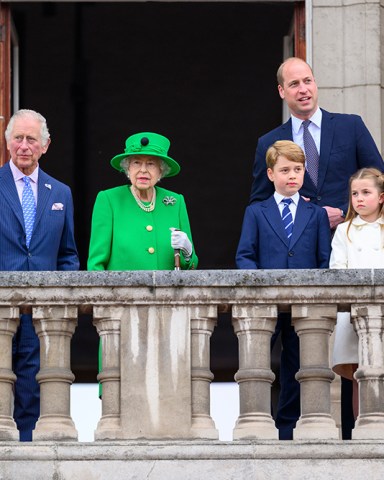 Camilla, Duchess of Cambridge, Prince Charles, Queen Elizabeth II, Prince George, Prince William, Princess Charlotte, Prince Louis and Kate, Duchess of Cambridge Platinum Jubilee Pageant, London, UK - 05 Jun 2022