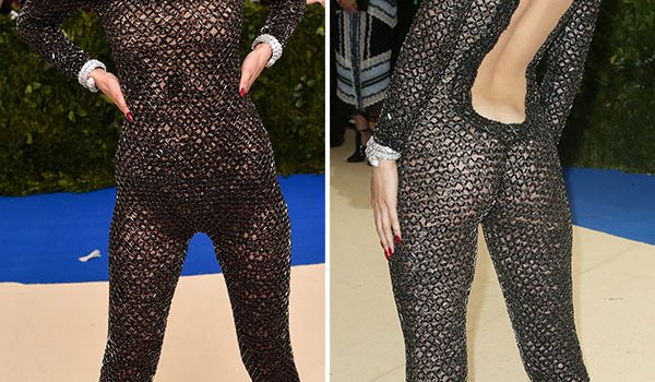 bella hadid bodysuit backless catsuit black outfit met gala