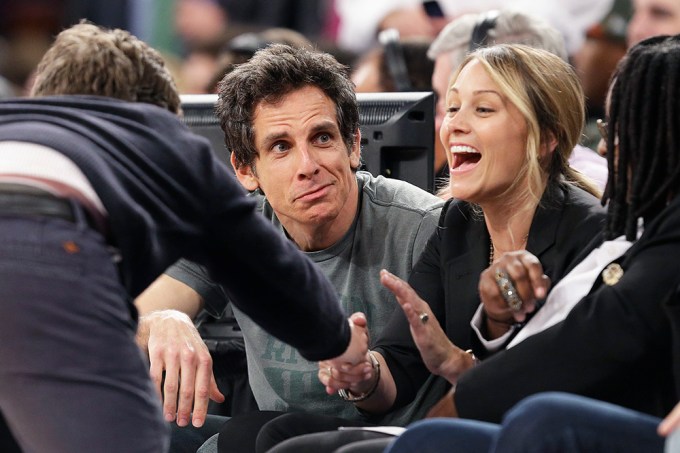 Ben Stiller & Christine Taylor Share A Laugh At NBA Playoffs