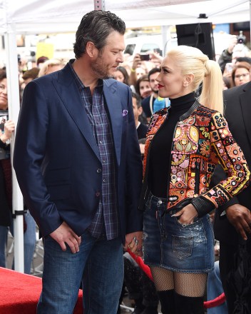 Blake Shelton and Gwen StefaniAdam Levine honored with star on The Hollywood Walk of Fame, Los Angeles, USA - 10 Feb 2017