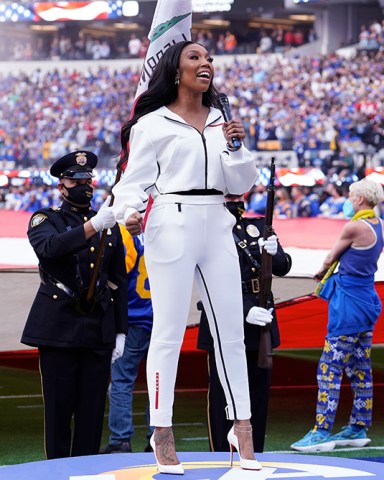 Mandatory Credit: London Entertainment/ShutterstockMandatory Credit: Photo by London Entertainment/Shutterstock (12782863g)Brandy sings the National Anthem at the NFC Championship Game between the Los Angeles Rams and the San Francisco 49ers at SoFi Stadium on January 30, 2022 in Inglewood, CaliforniaCelebrities at Los Angeles Rams v San Francisco 49ers, NFC Championship Game, American Football, SoFi Stadium, Inglewood, Los Angeles, California, USA - 30 Jan 2022
