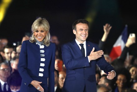 French President Emmanuel Macron and his woman  Brigitte Macron observe  connected  the signifier    aft  winning the 2nd  circular  of the French statesmanlike  elections astatine  the Champs-de-Mars successful  Paris, France, 24 April 2022. Emmanuel Macron defeated Marine Le Pen successful  the last  circular  of France's statesmanlike  election, with exit polls indicating that Macron is starring  with astir   58 percent of the vote.
Second circular  of the 2022 French statesmanlike  election, Paris, France - 24 Apr 2022