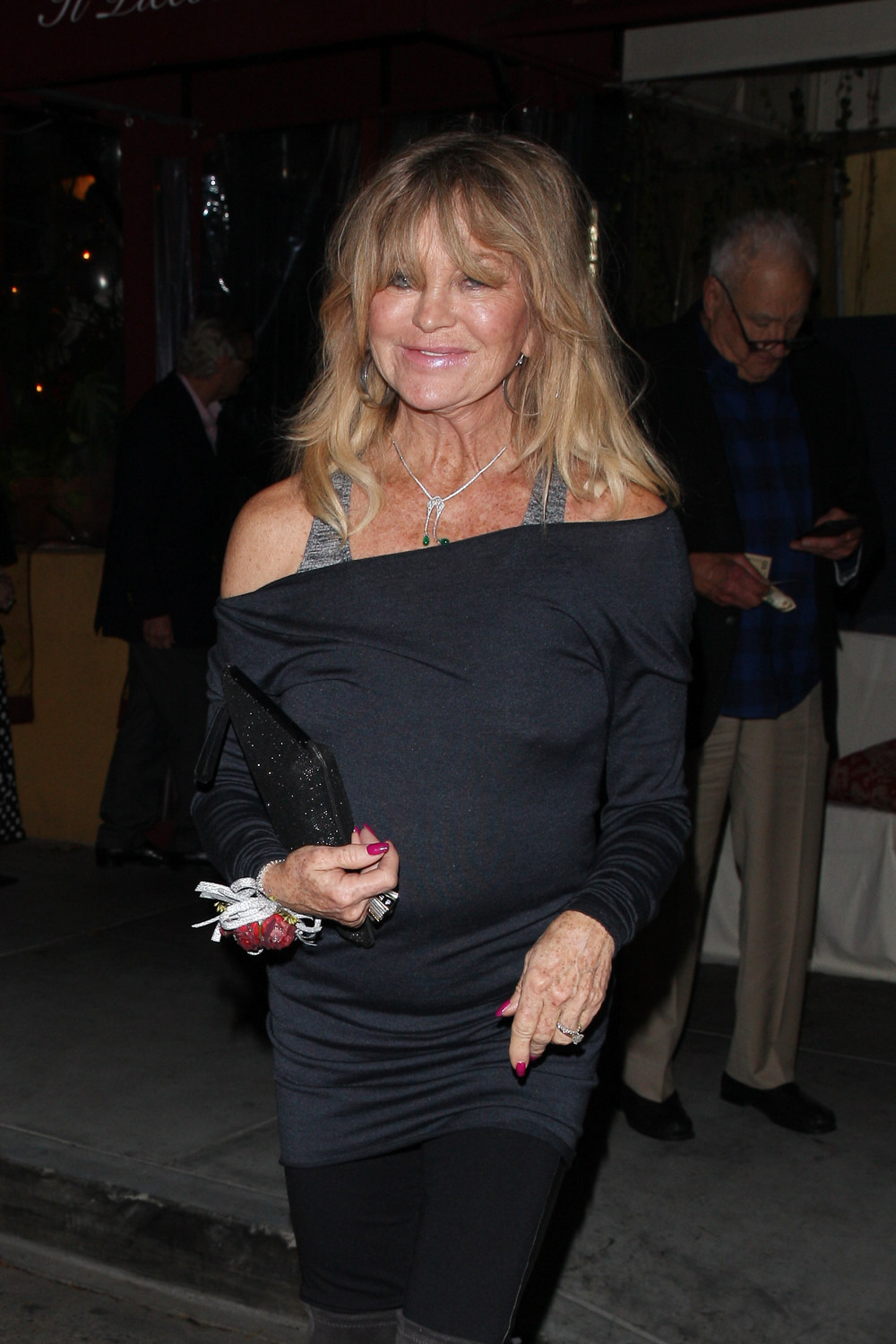 EXCLUSIVE: Actress Goldie Hawn is all smiles as she is spotted leaving Il Piccolino restaurant after attending a private party