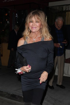 EXCLUSIVE: Actress Goldie Hawn is all smiles as she is seen leaving Il Piccolino restaurant after attending a private party in West Hollywood.  16 Dec 2018 Pictured: Goldie Hawn.  Photo Credit: MEGA TheMegaAgency.com +1 888 505 6342 (Mega Agency TagID: MEGA325568_005.jpg) [Photo via Mega Agency]