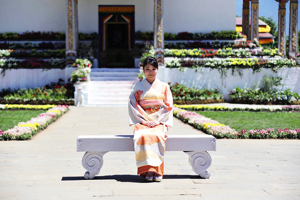 In this handout photograph released by Royal Office for Media Bhutan, Japan's Princess Mako, the granddaughter of Emperor Akihito, poses for photographers at the Royal Bhutan Flower Exhibition in Paro, Bhutan
Japan Princess, Paro, Bhutan - 4 Jun 2017