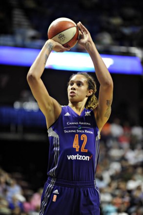 Brittney Griner of the Phoenix Mercury prepares to make a free throw during the WNBA game between the Phoenix Mercury vs. the Connecticut Sun held at Mohegan Sun Arena. The Sun won the game 87 to 74Phoenix Mercury v Connecticut Sun, WNBA basketball match, Uncasville, USA - 02 Sep 2016