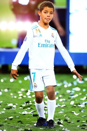 Cristiano Ronaldo JR, son of Cristiano Ronaldo of Real Madrid on the pitch at the end of the match
Real Madrid v Liverpool, UEFA Champions League Final, Olimpiyskiy National Sports Complex Stadium, Kiev, UA, 26 May 2018
