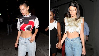 bella hadid crop top mom jeans outfit kendall jenner crop top mom jeans abs
