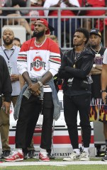 LeBron James and his son Bronny stand on the sidelines prior to the Ohio State Buckeyes hosting the Notre Dame Fighting Irish in Columbus, Ohio on Saturday, September 3, 2022.
NCAA Ohio State  Notre Dame, Columbus, United States - 03 Sep 2022