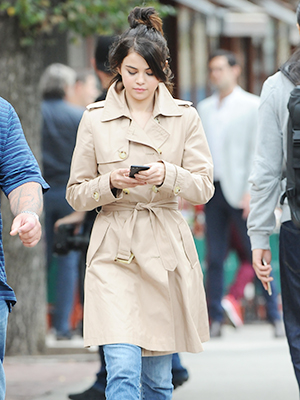 Selena Gomez A Rainy Day in New York Red Jacket