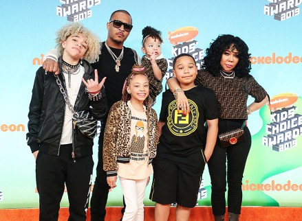 T I. (CL), Tameka "Tiny" Harris (R) and their children (from L) Clifford 'King' Joseph Harris III, Layah Amore Harris, Heiress Diana Harris and Major Philant HarrisNickelodeon Kids' Choice Awards, Arrivals, Galen Center, Los Angeles, USA - 23 Mar 2019