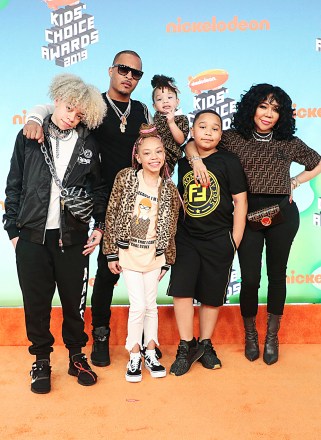 T I. (CL), Tameka "Tiny" Harris (R) and their children (from L) Clifford 'King' Joseph Harris III, Layah Amore Harris, Heiress Diana Harris and Major Philant HarrisNickelodeon Kids' Choice Awards, Arrivals, Galen Center, Los Angeles, USA - 23 Mar 2019