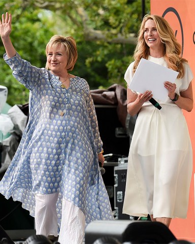 Former First Lady of The United States, Democratic presidential candidate and former Secretary of State Hillary Rodham Clinton, left, arrives for a conversation with Laurene Powell Jobs at OZY Fest in Central Park, in New York
2018 OZY Fest NYC, New York, USA - 21 Jul 2018