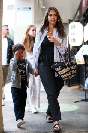 Jessica Alba and Cash Warren and seen out for Dinner with their children, , **SPECIAL INSTRUCTIONS*** Please pixelate children's faces before publication.***. 01 Jul 2023 Pictured: Jessica Alba and Cash Warren and seen out for Dinner with their children. Photo credit: Thecelebrityfinder/MEGA TheMegaAgency.com +1 888 505 6342 (Mega Agency TagID: MEGA1002636_006.jpg) [Photo via Mega Agency]