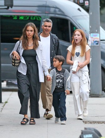 Jessica Alba and Cash Warren and seen out for Dinner with their children, , **SPECIAL INSTRUCTIONS*** Please pixelate children's faces before publication.***. 01 Jul 2023 Pictured: Jessica Alba and Cash Warren and seen out for Dinner with their children. Photo credit: Thecelebrityfinder/MEGA TheMegaAgency.com +1 888 505 6342 (Mega Agency TagID: MEGA1002636_017.jpg) [Photo via Mega Agency]